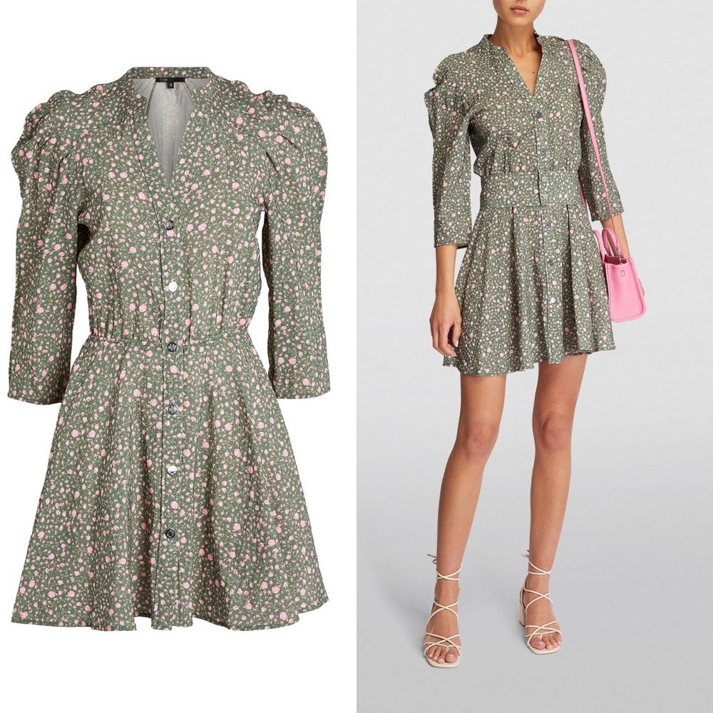 Maje multi rose floral belted puff sleeve mini dress FINAL PRICE NO OFFERS